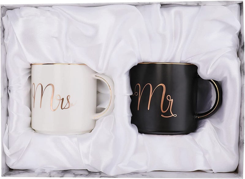 Yesland 12 oz Mr and Mrs Mug, Ceramic Coffee Mug for the Couple, Ideal Gift for Engagement, Anniversary, His and Hers, Bride and Groom, Valentines and Christmas Gifts - Set of 2 (Black & White) - Image 1